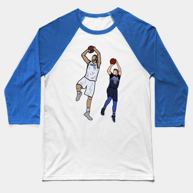 Dirk Nowitzki x Luka Doncic Signature One Leg Fadeaway - Dallas Mavericks Baseball T-Shirt by xavierjfong